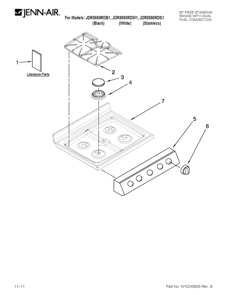 Cooktop Parts Diagram and Parts List for JDR8880RDB1  Jenn-Air Range