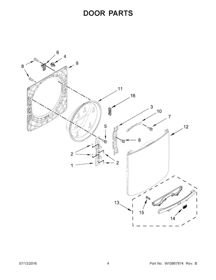 Door Parts Diagram and Parts List for MHW3505FW0  Maytag Washer