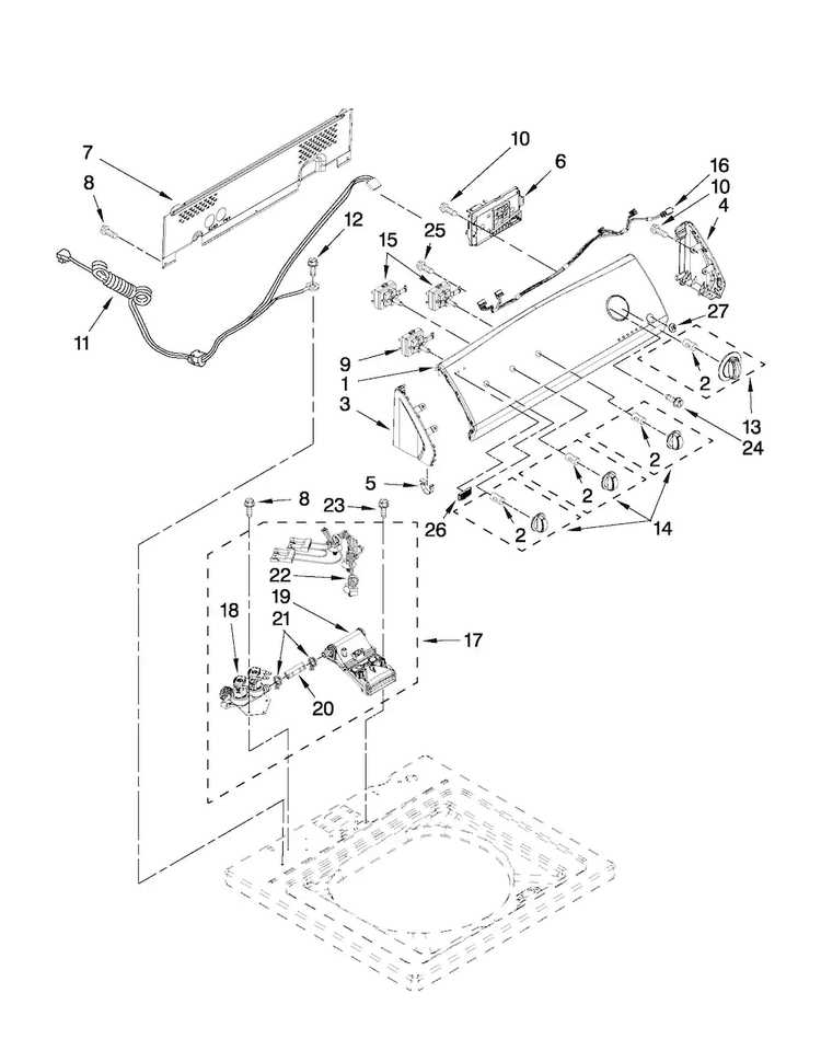Controls And Water Inlet Parts Diagram and Parts List for 7MMVWC310YW0  Maytag Washer