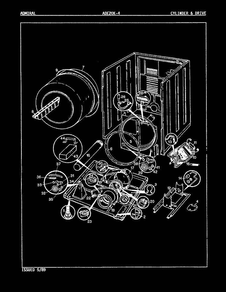 CYLINDER & DRIVE (REV. A) Diagram and Parts List for ADE20K4W  Admiral Dryer