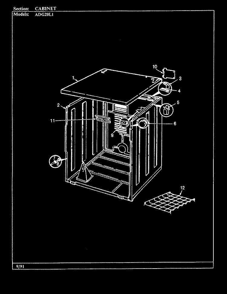 CABINET (REV. A - C) Diagram and Parts List for ADG20L1W  Admiral Dryer