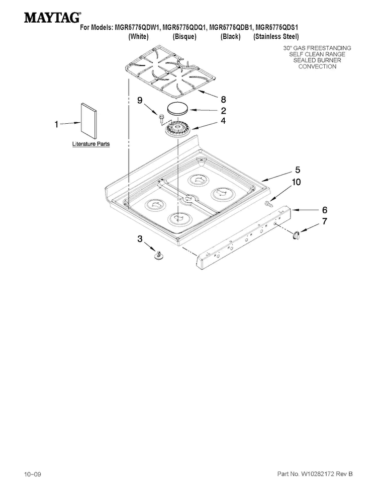 Cooktop Parts Diagram and Parts List for MGR5775QDW1  Maytag Range