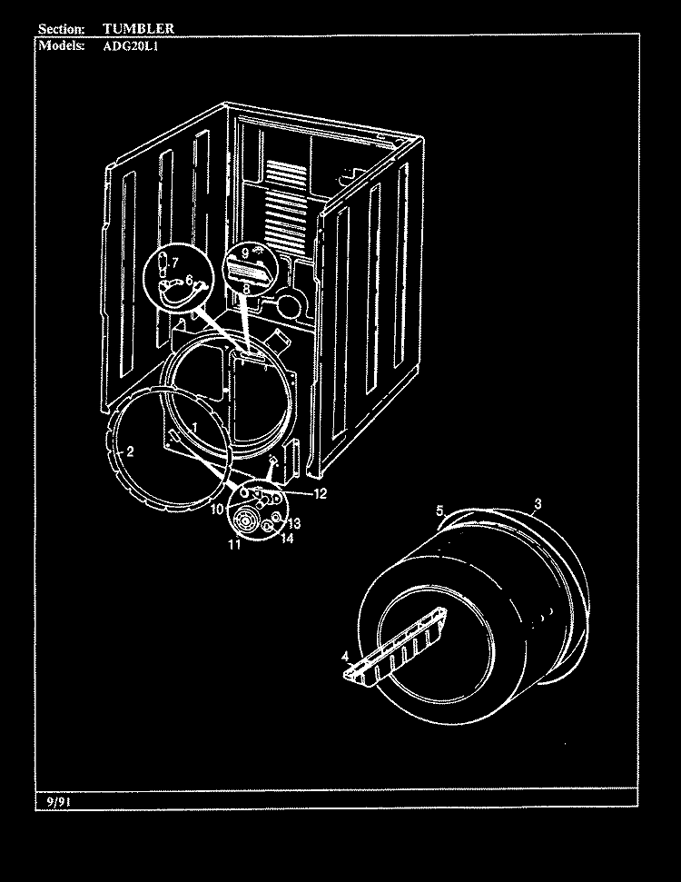 TUMBLER (REV. A - B) Diagram and Parts List for ADG20L1W  Admiral Dryer