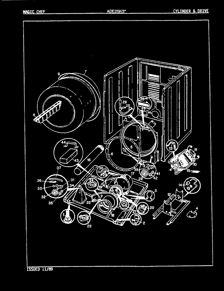 CYLINDER & DRIVE (REV. A - D) Diagram and Parts List for ADE25K3H  Admiral Dryer