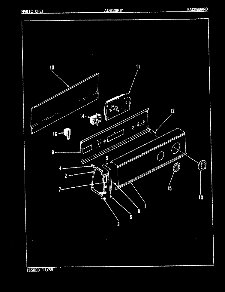 CONTROL PANEL (REV. A - D) Diagram and Parts List for ADE25K3H  Admiral Dryer