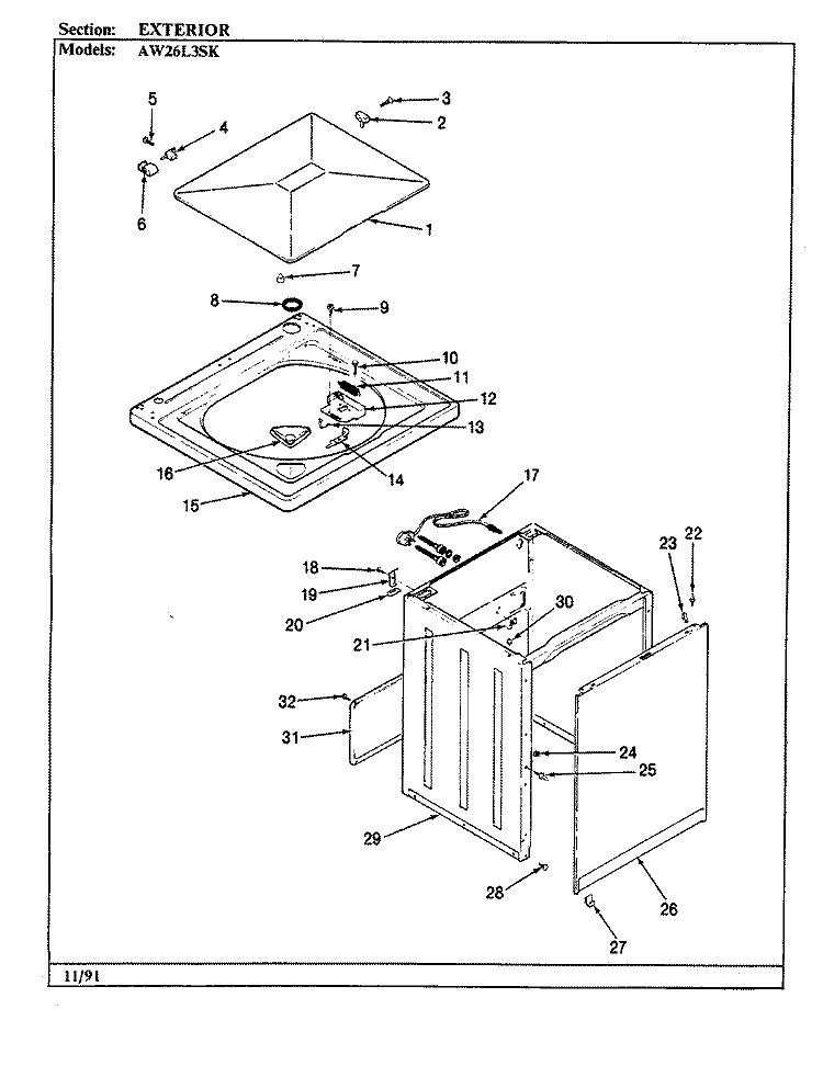 EXTERIOR Diagram and Parts List for AW26L3WSK  Admiral Washer