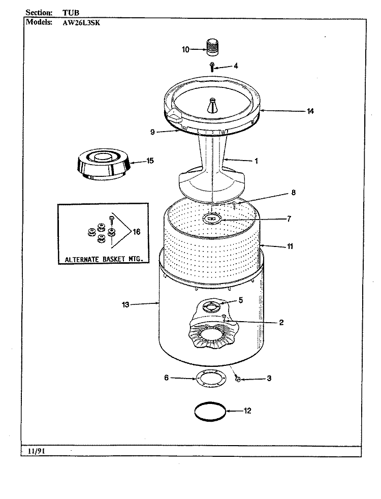 TUB Diagram and Parts List for AW26L3ASK  Admiral Washer