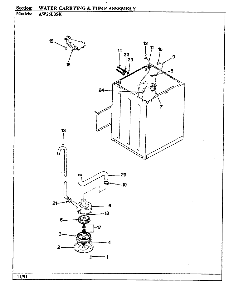 WATER CARRYING & PUMP ASSY. Diagram and Parts List for AW26L3ASK  Admiral Washer
