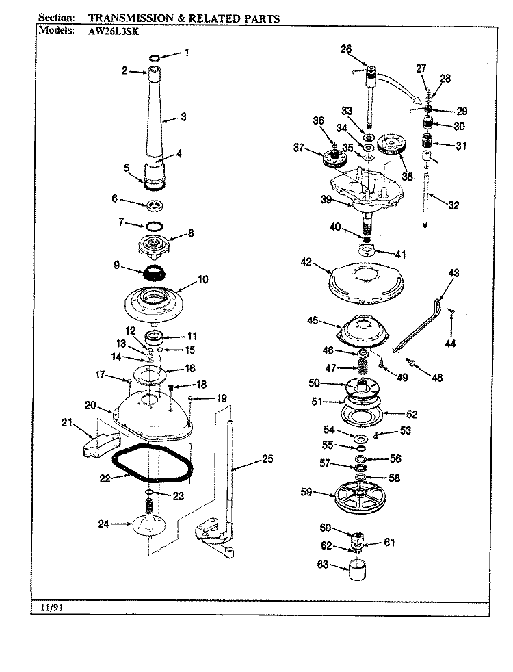 TRANSMISSION Diagram and Parts List for AW26L3ASK  Admiral Washer