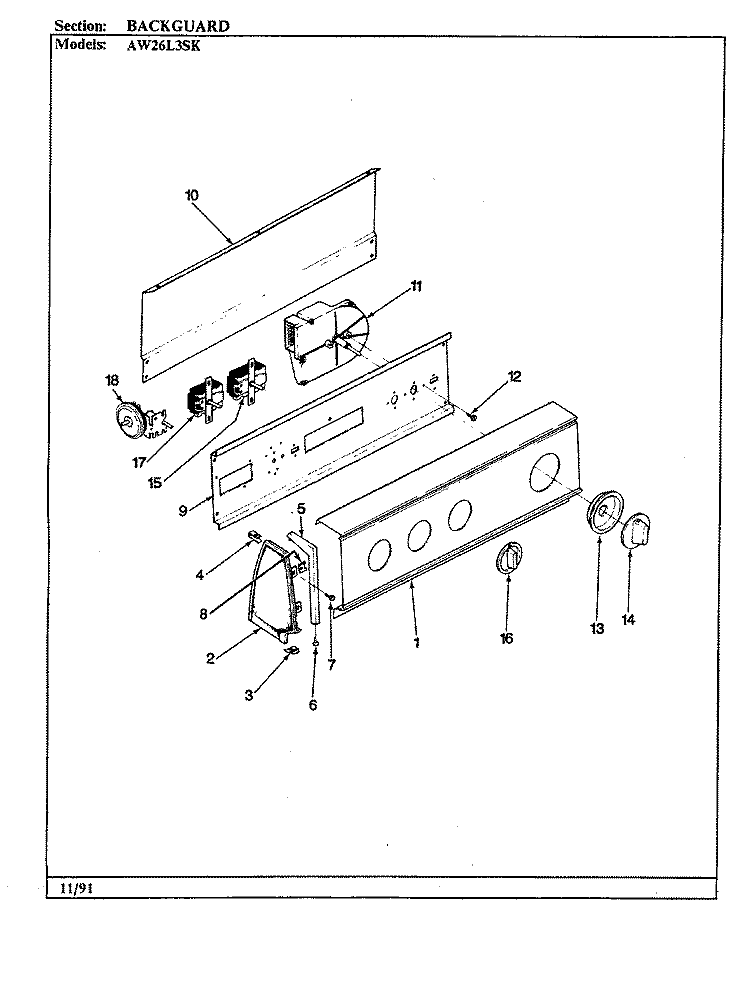 CONTROL PANEL Diagram and Parts List for AW26L3ASK  Admiral Washer