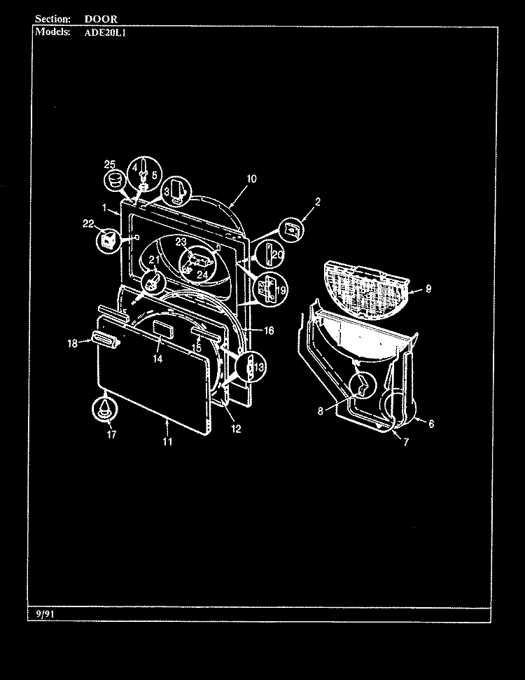 DOOR (REV. A - C) Diagram and Parts List for ADE20L1W  Admiral Dryer