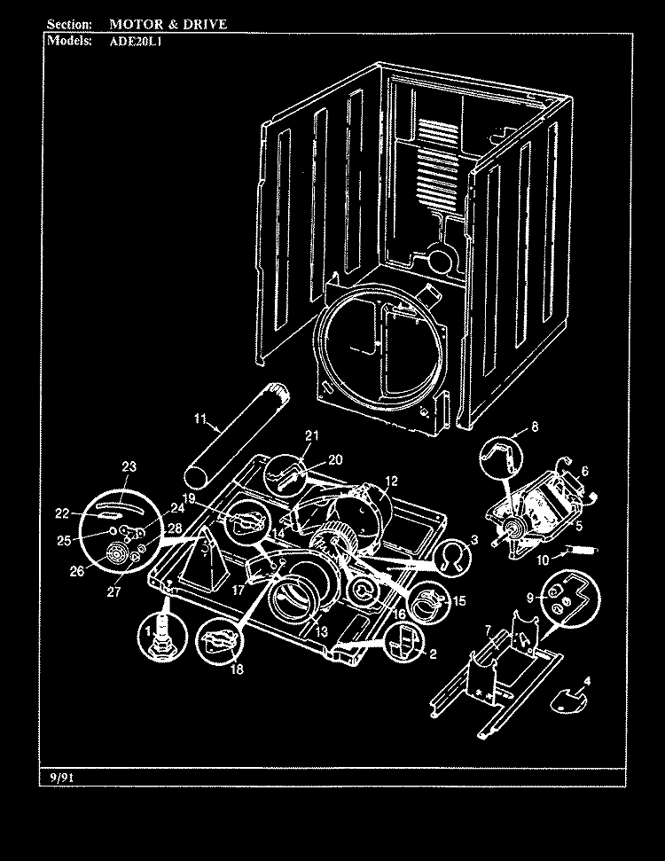 MOTOR & DRIVE (REV. A - C) Diagram and Parts List for ADE20L1W  Admiral Dryer
