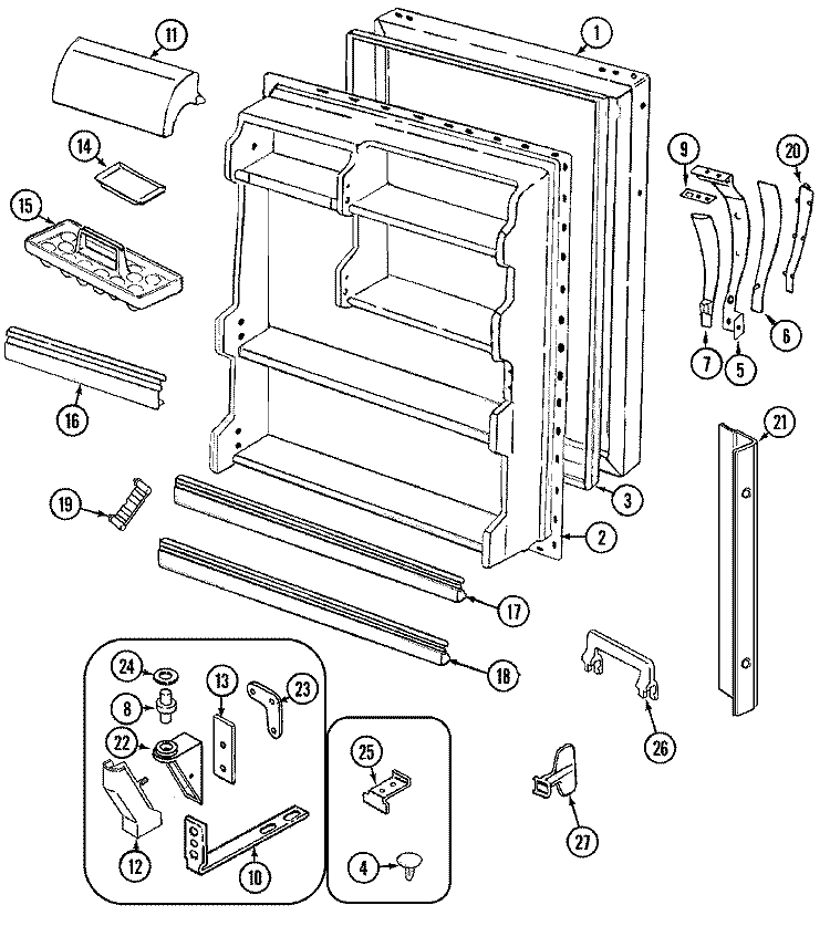 FRESH FOOD DOOR Diagram and Parts List for GT19X93V  Admiral Refrigerator