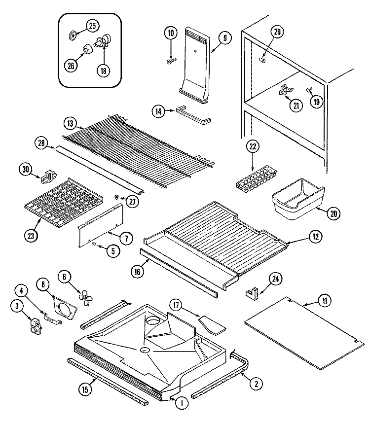 FREEZER COMPARTMENT Diagram and Parts List for GT19X93V  Admiral Refrigerator