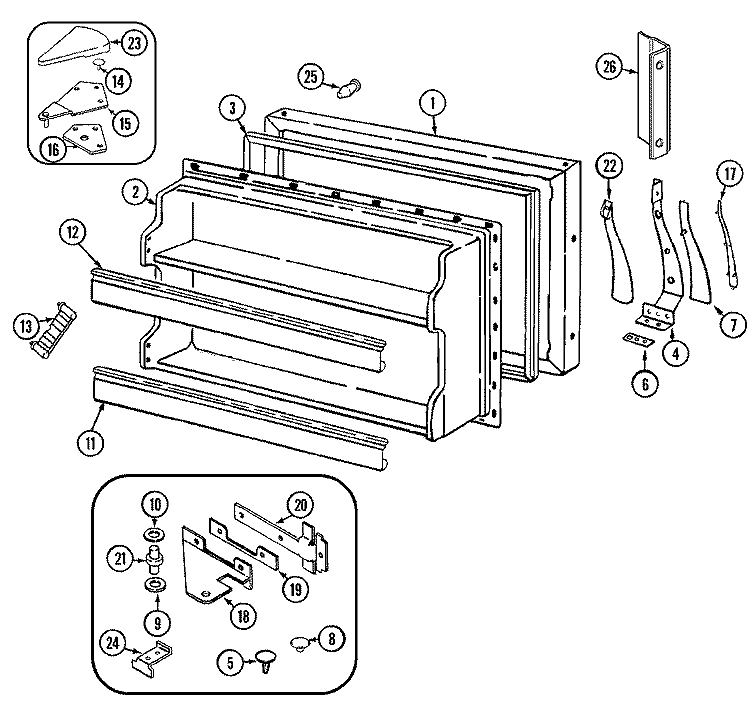 FREEZER DOOR Diagram and Parts List for GT19X93V  Admiral Refrigerator
