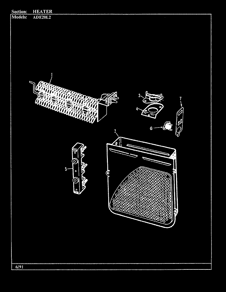 HEATER (REV. A - D) Diagram and Parts List for ADE20L2H  Admiral Dryer