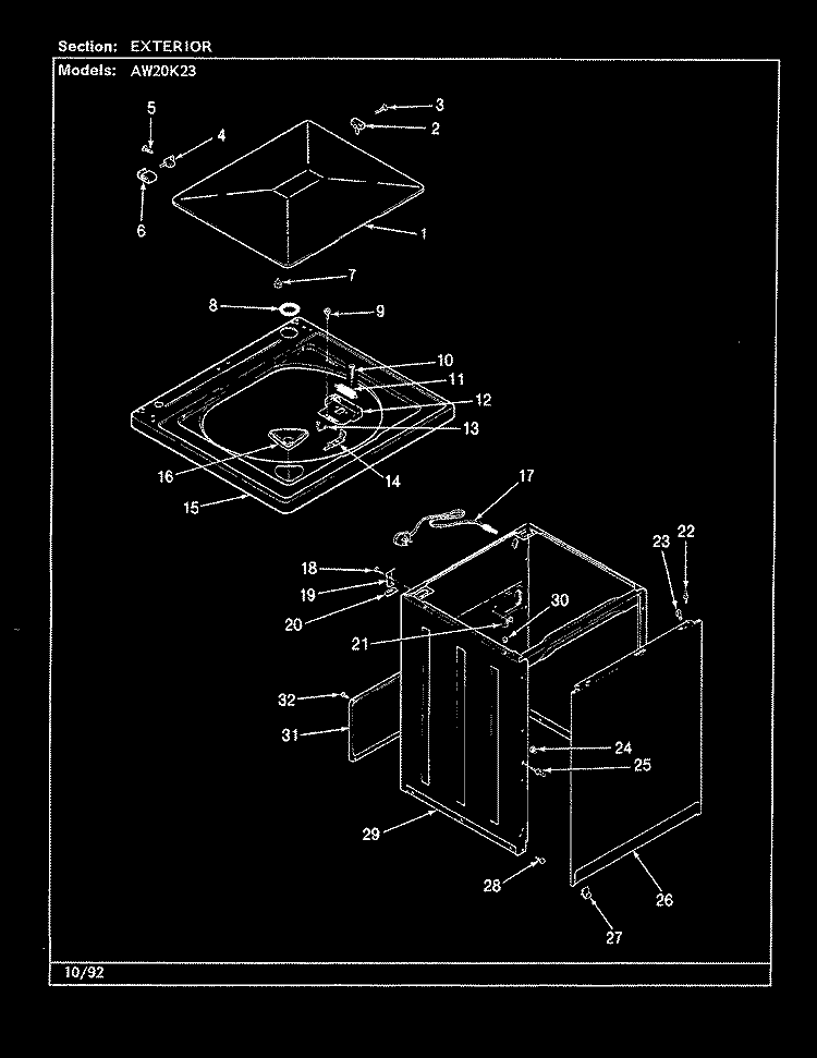 EXTERIOR (REV. A - D) Diagram and Parts List for AW20K23W  Admiral Washer