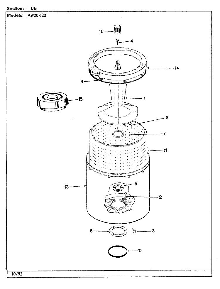 TUB (REV. A - D) Diagram and Parts List for AW20K23H  Admiral Washer