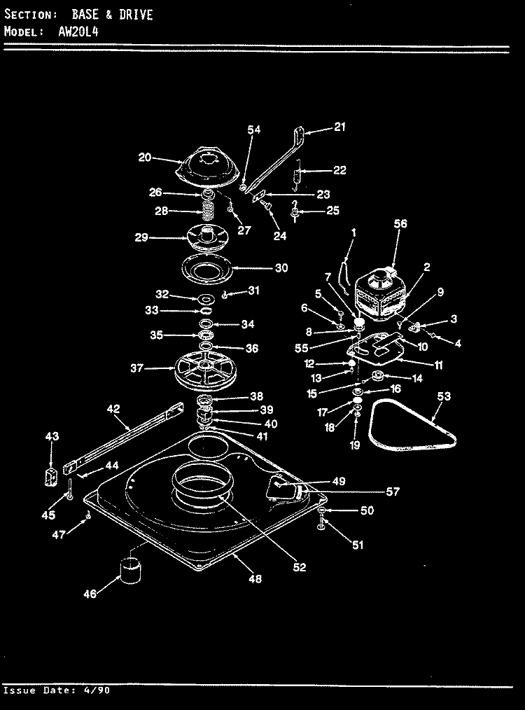 BASE & DRIVE (REV. E - F) Diagram and Parts List for AW20L4A  Admiral Washer