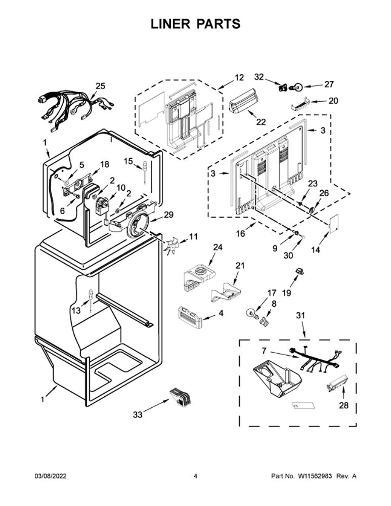 Liner Parts Diagram and Parts List for MRT118FFFE06  Maytag Refrigerator