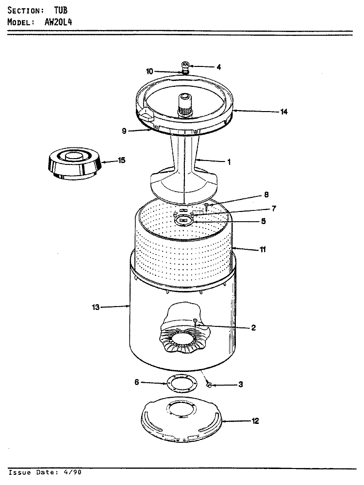 TUB (REV. E - F) Diagram and Parts List for AW20L4A  Admiral Washer