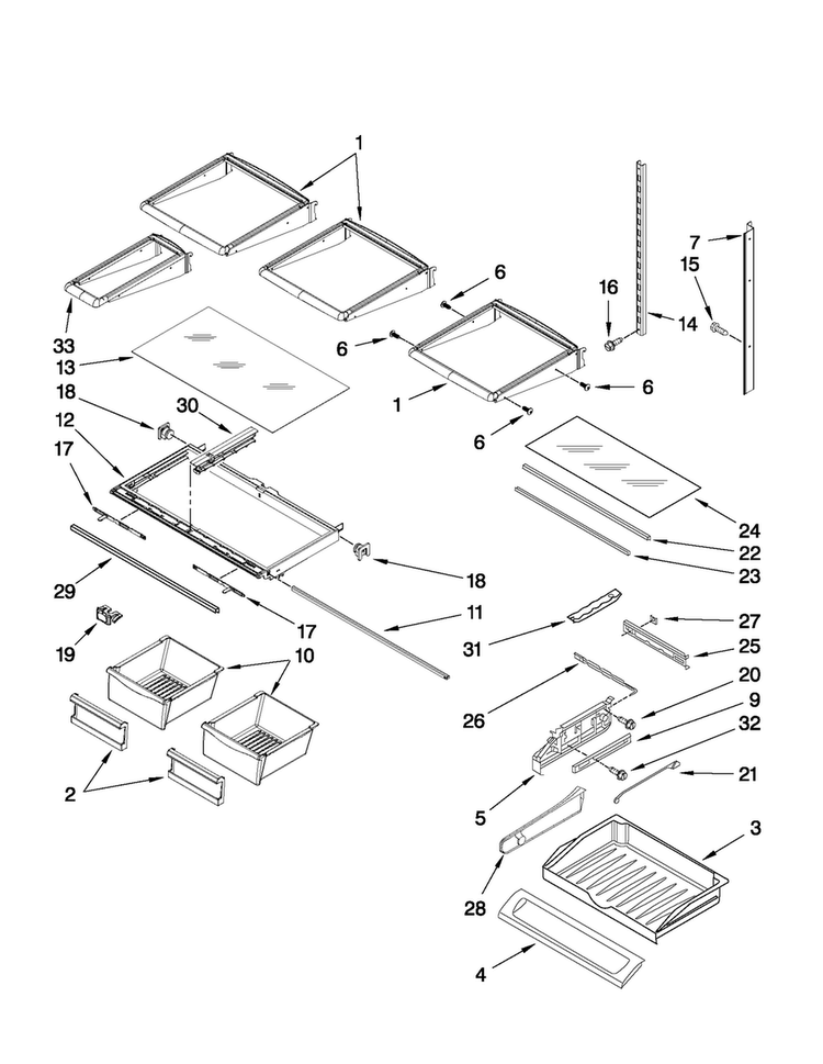 Shelf Parts Diagram and Parts List for MFI2670XEM6  Maytag Refrigerator
