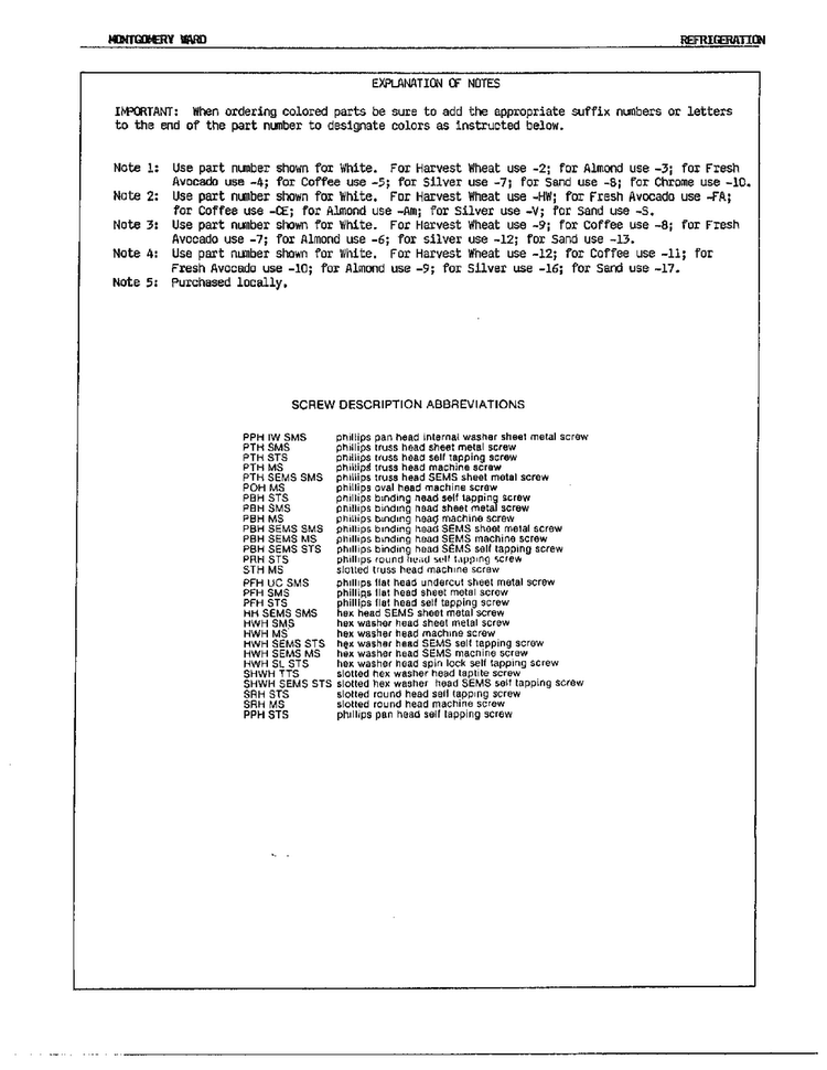 Explanation Of Notes Diagram and Parts List for 19494B  Admiral Refrigerator