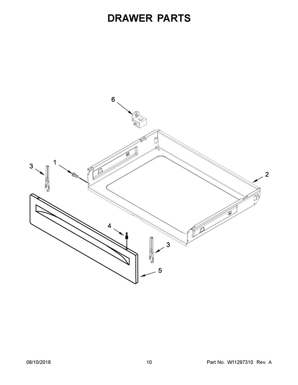 Drawer Parts Diagram and Parts List for YACR4303MFW3  Maytag Range