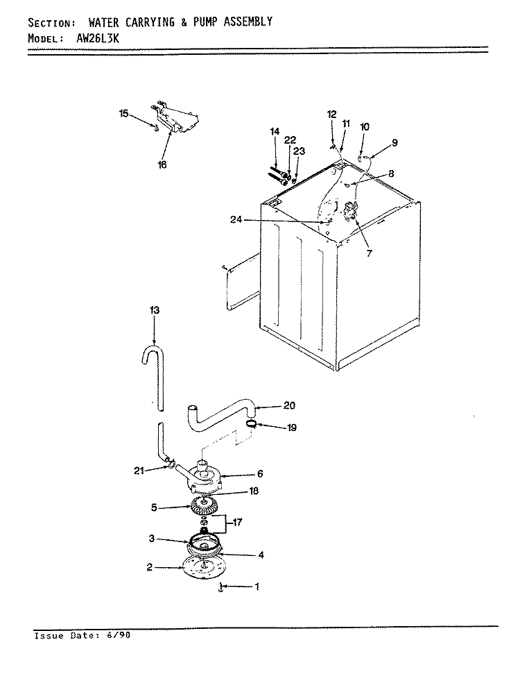WATER CARRYING & PUMP ASSY. (REV. A - D) Diagram and Parts List for AW26L3HK  Admiral Washer