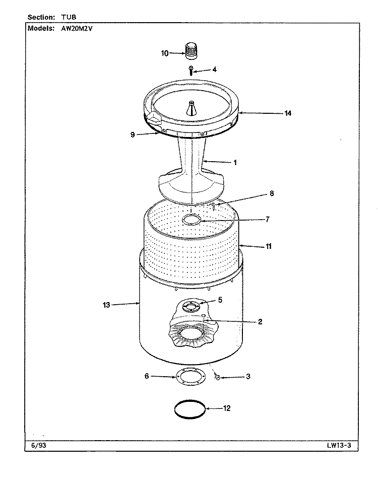 TUB Diagram and Parts List for AW20M2V  Admiral Washer
