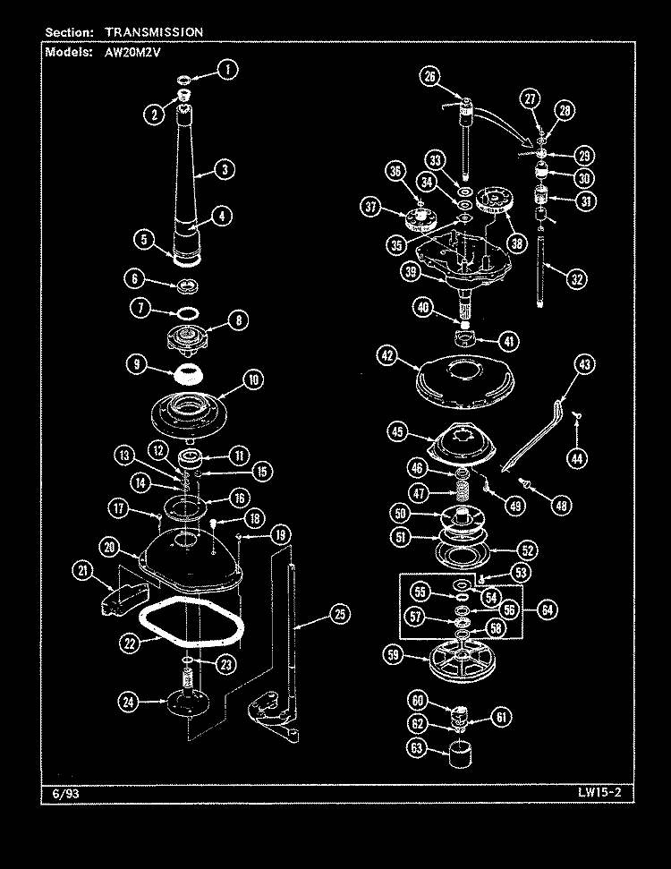 TRANSMISSION Diagram and Parts List for AW20M2V  Admiral Washer