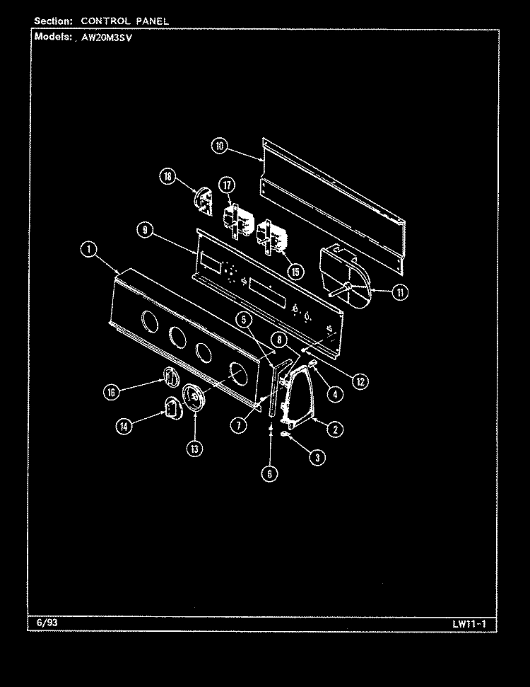 CONTROL PANEL Diagram and Parts List for AW20M3SV  Admiral Washer