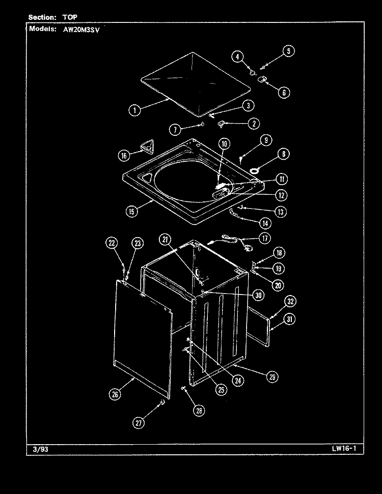 TOP Diagram and Parts List for AW20M3SV  Admiral Washer