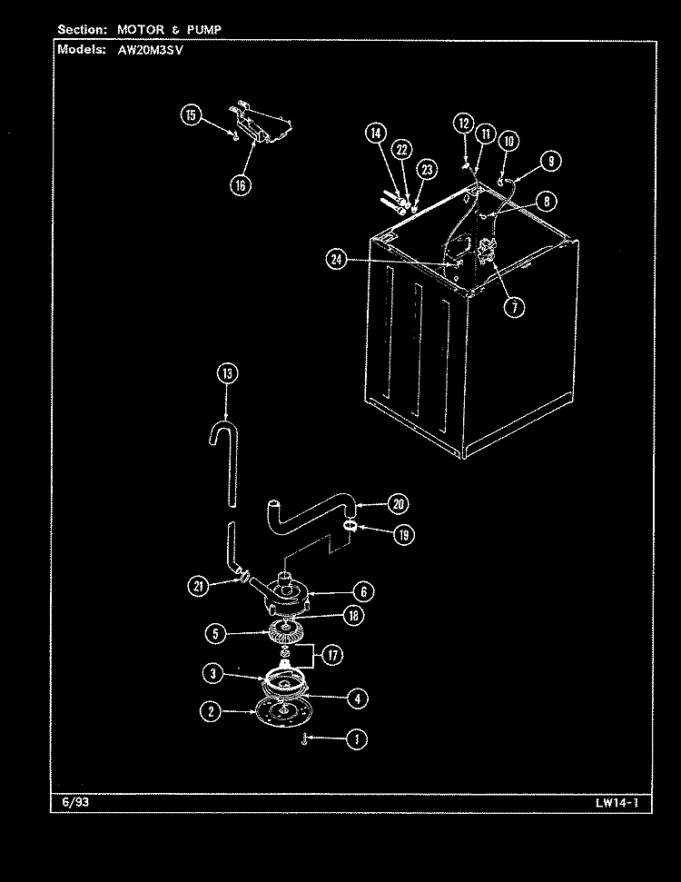 MOTOR & PUMP Diagram and Parts List for AW20M3SV  Admiral Washer