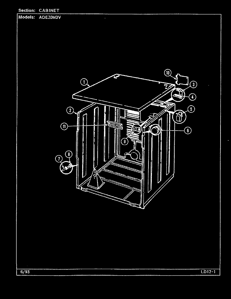 CABINET Diagram and Parts List for ADE20M3V  Admiral Dryer