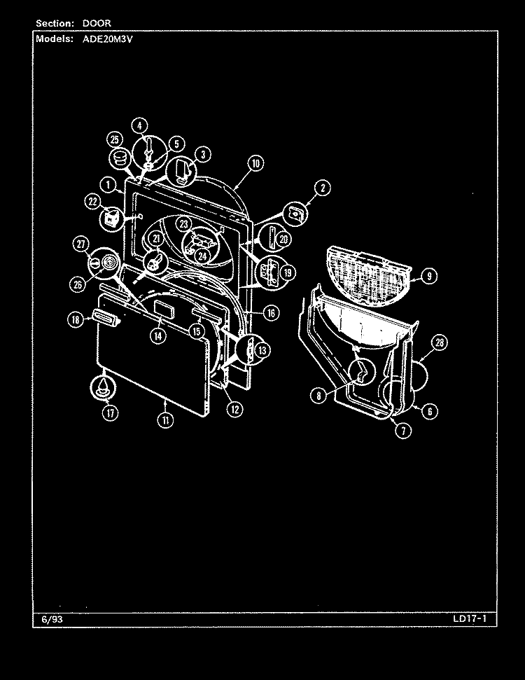 DOOR Diagram and Parts List for ADE20M3V  Admiral Dryer