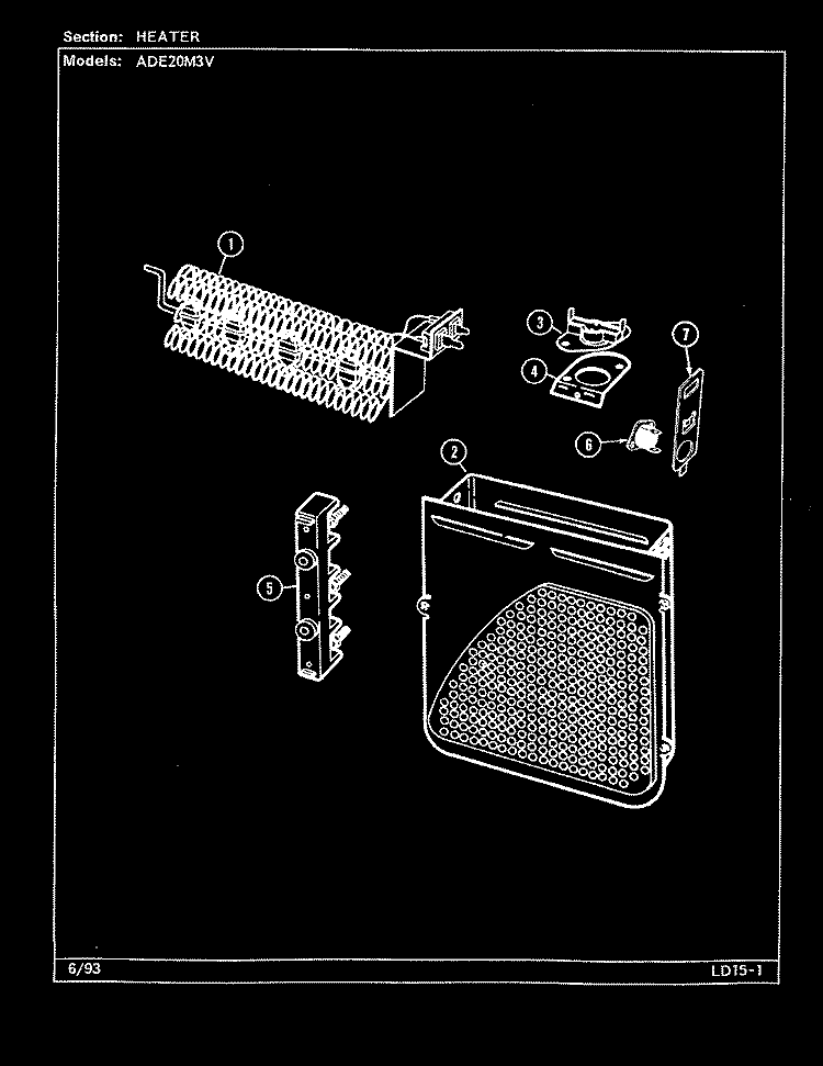 HEATER Diagram and Parts List for ADE20M3V  Admiral Dryer