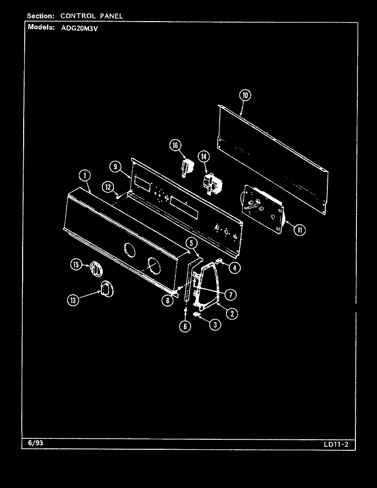 CONTROL PANEL Diagram and Parts List for ADG20M3V  Admiral Dryer