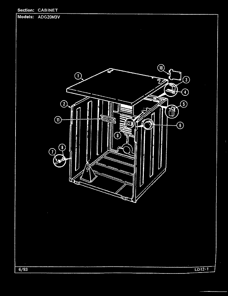 CABINET Diagram and Parts List for ADG20M3V  Admiral Dryer