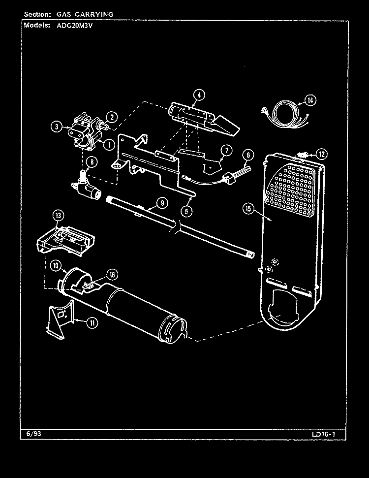 GAS CARRYING Diagram and Parts List for ADG20M3V  Admiral Dryer