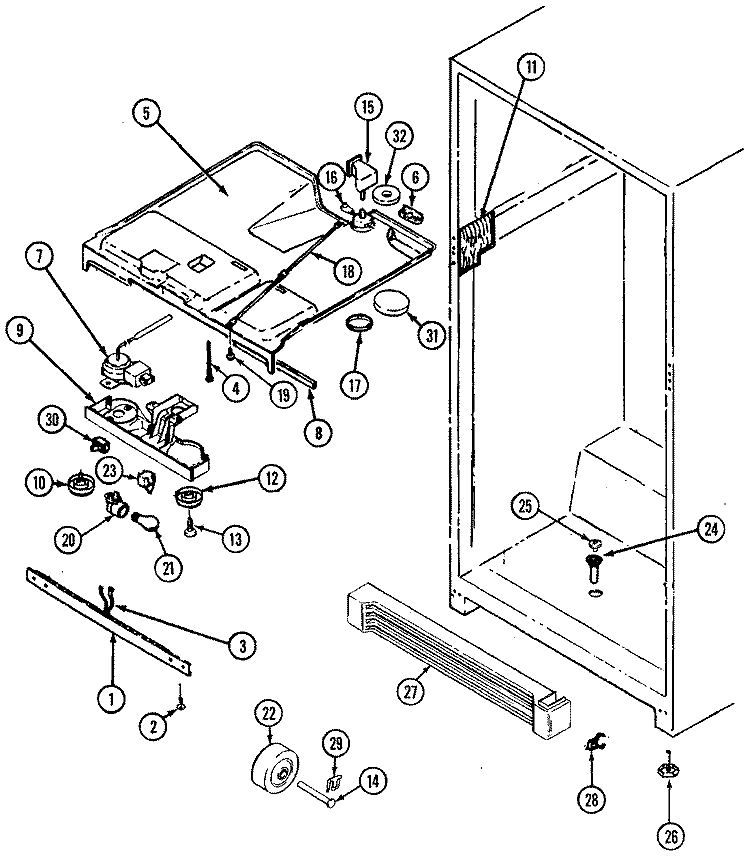 FRESH FOOD COMPARTMENT Diagram and Parts List for GT15A63A  Admiral Refrigerator