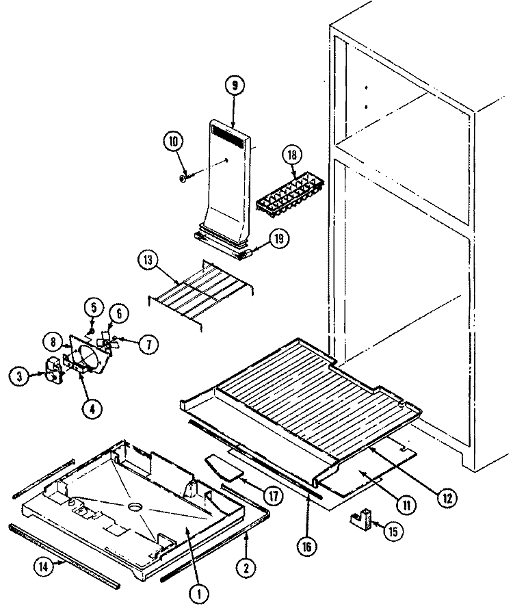 FREEZER COMPARTMENT Diagram and Parts List for GT15A63A  Admiral Refrigerator