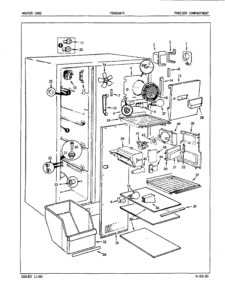 FREEZER COMPARTMENT Diagram and Parts List for PINS24F9 5L57B Admiral Refrigerator