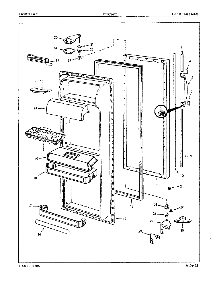 FRESH FOOD DOOR Diagram and Parts List for PINS24F9A 5L57B Admiral Refrigerator