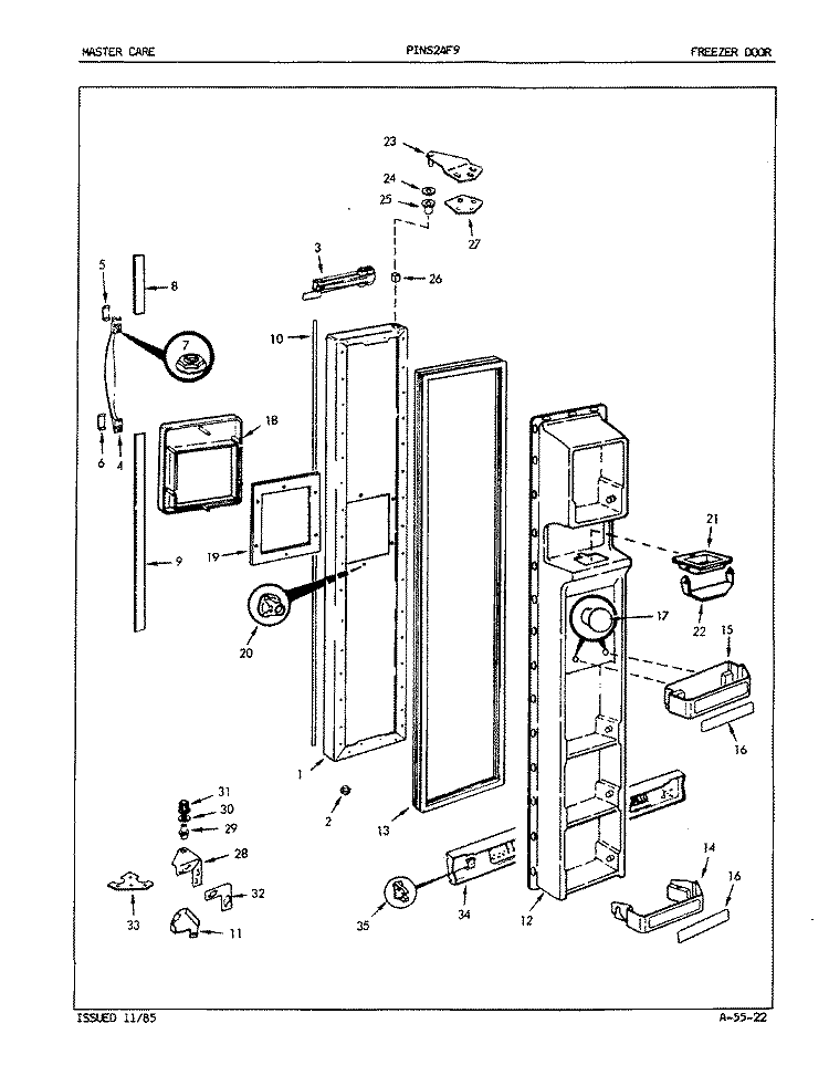 FREEZER DOOR Diagram and Parts List for PINS24F9A 5L57B Admiral Refrigerator