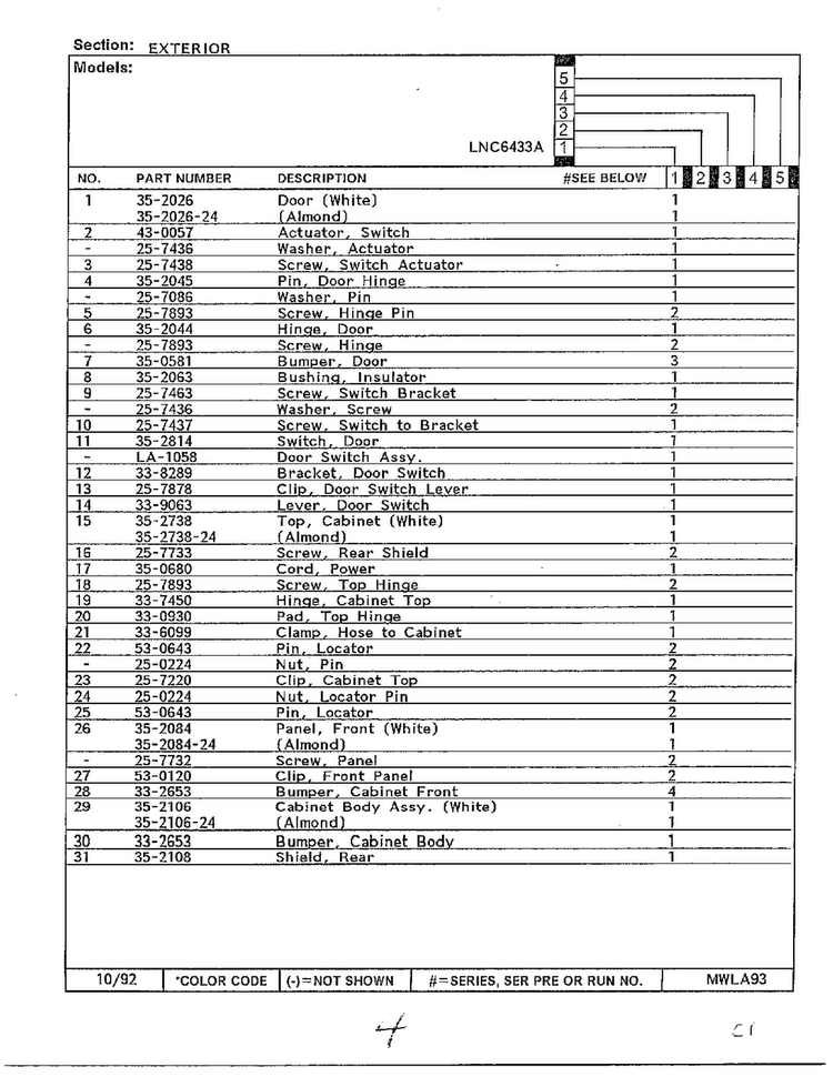 Exterior Page 2 Diagram and Parts List for 6433A  Norge Washer