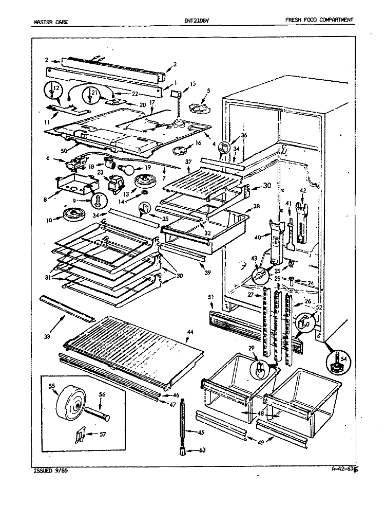 FRESH FOOD COMPARTMENT Diagram and Parts List for INT21D8A 5A77A Admiral Refrigerator