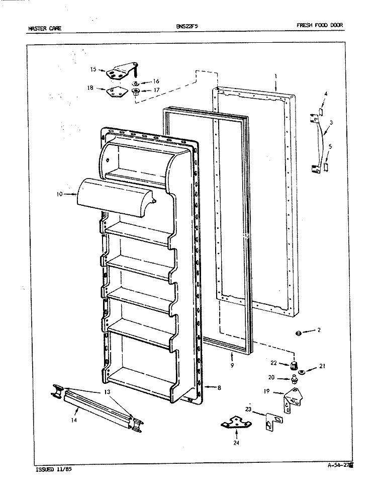 FRESH FOOD DOOR Diagram and Parts List for BNS22F5A 5L53A Maytag Refrigerator