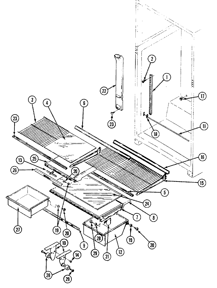 SHELVES & ACCESSORIES Diagram and Parts List for RTS1900DAE  Maytag Refrigerator