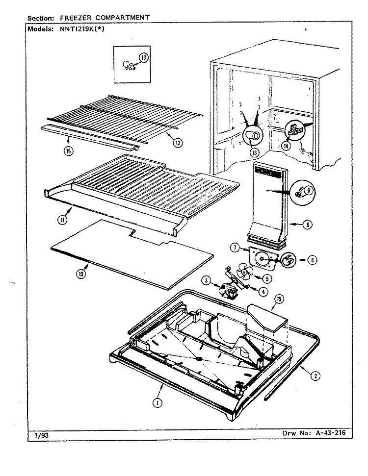 FREEZER COMPARTMENT Diagram and Parts List for NNTI219K CC82A Maytag Refrigerator